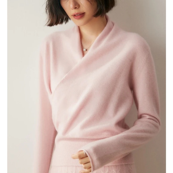 lacetti Sweaters - Lacetti Svalbard Pink Wrap-Front Cashmere Women's Sweater